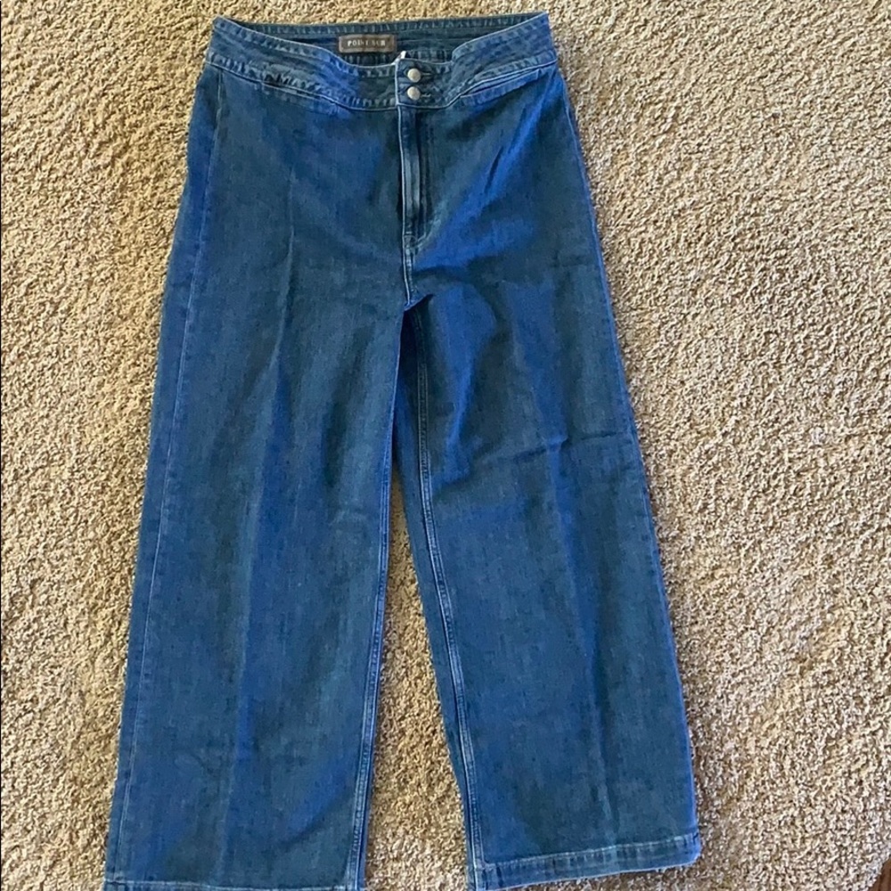 Point sur cropped wide leg denim.